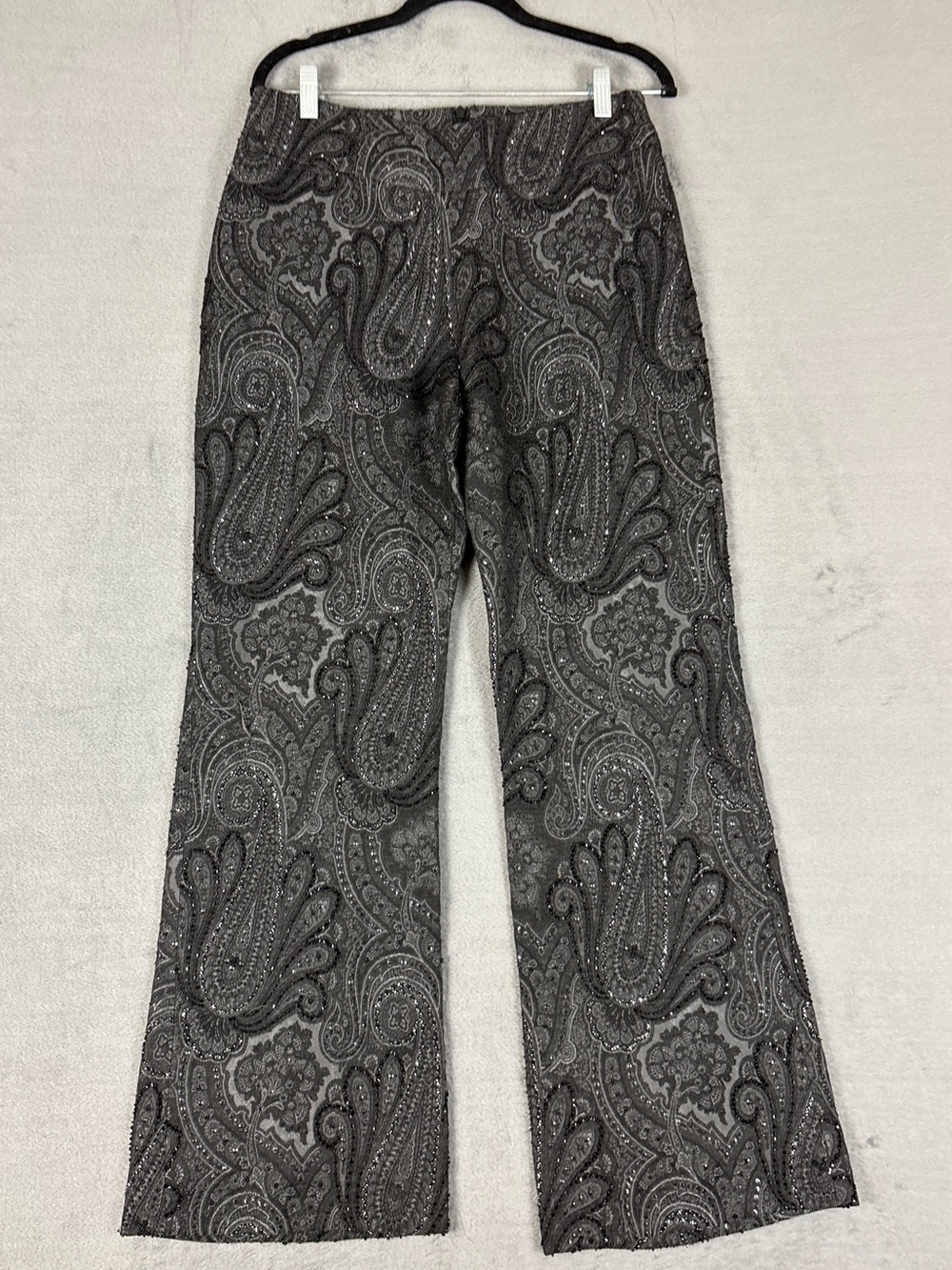 Carmen Marc Valvo Black Paisley Embellished Dress Pants
